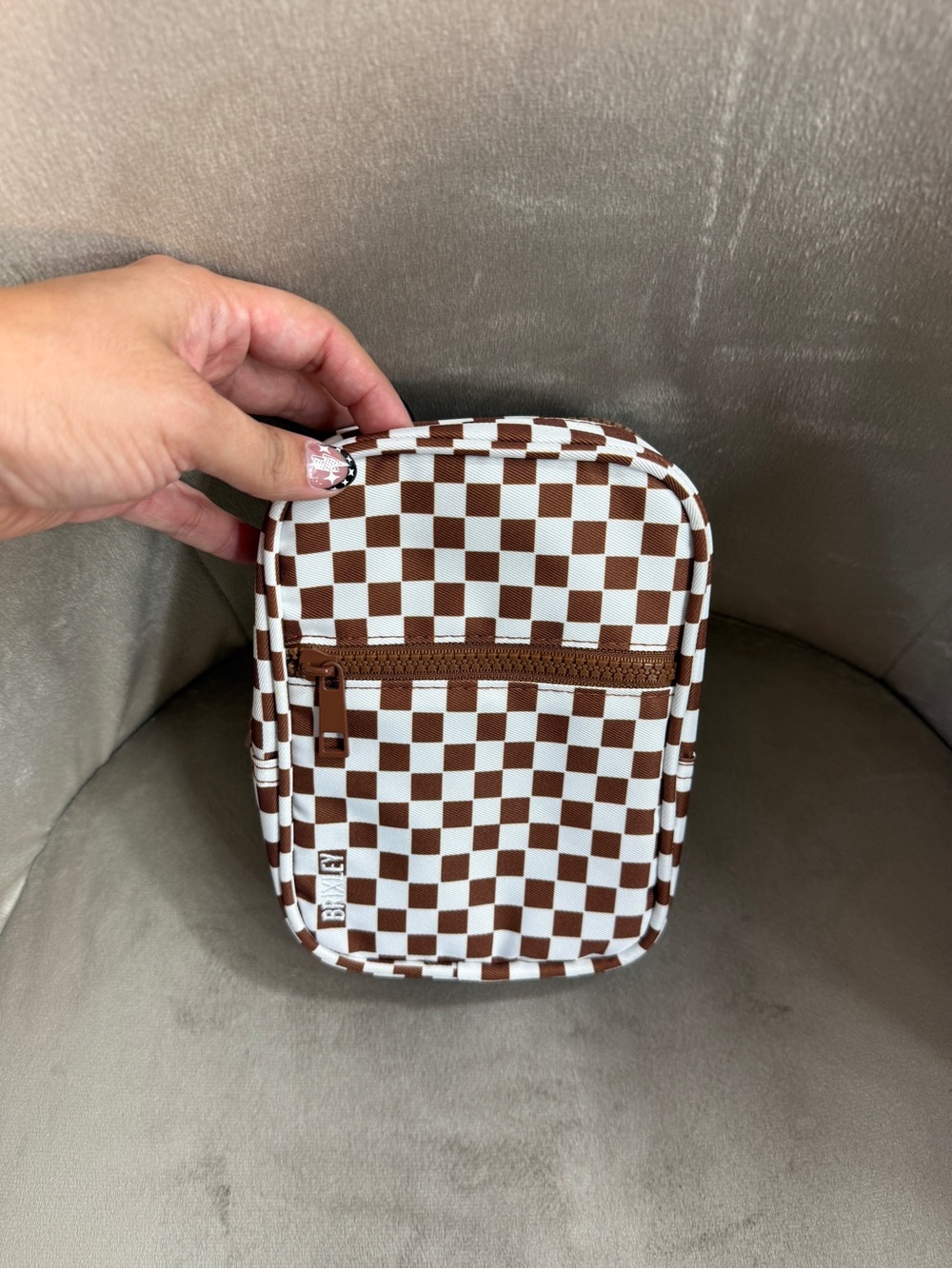 Brown and White Checker Toiletry Pouch - Men